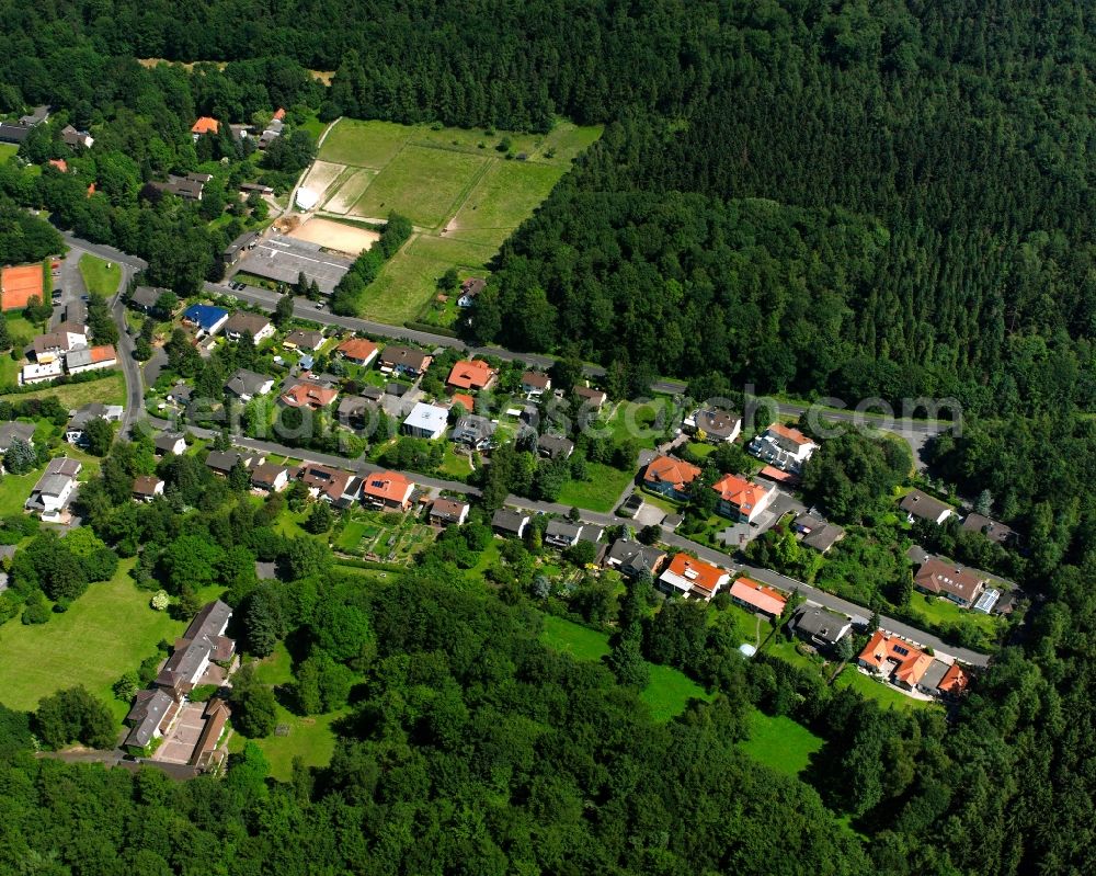 Hann. Münden from above - Village - view on the edge of forested areas in Hann. Muenden in the state Lower Saxony, Germany