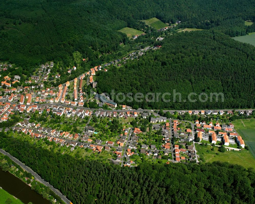 Aerial image Hann. Münden - Village - view on the edge of forested areas in Hann. Muenden in the state Lower Saxony, Germany