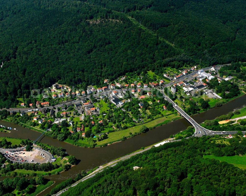 Hann. Münden from above - Village - view on the edge of forested areas in Hann. Muenden in the state Lower Saxony, Germany