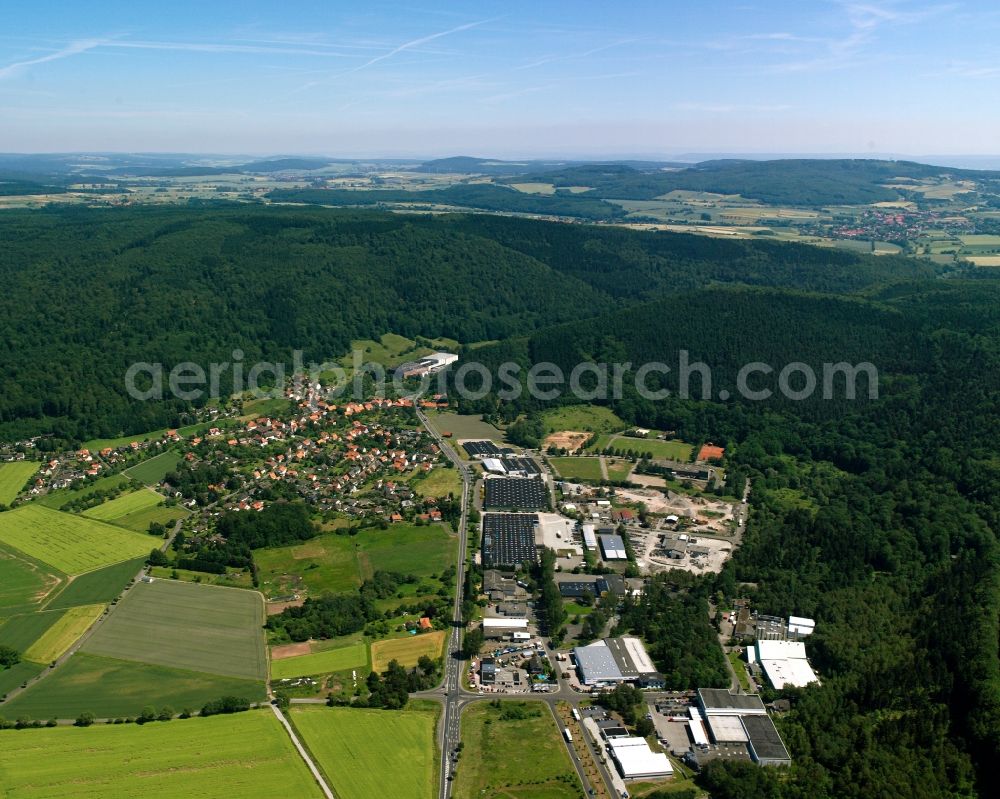 Aerial image Hann. Münden - Village - view on the edge of forested areas in Hann. Muenden in the state Lower Saxony, Germany