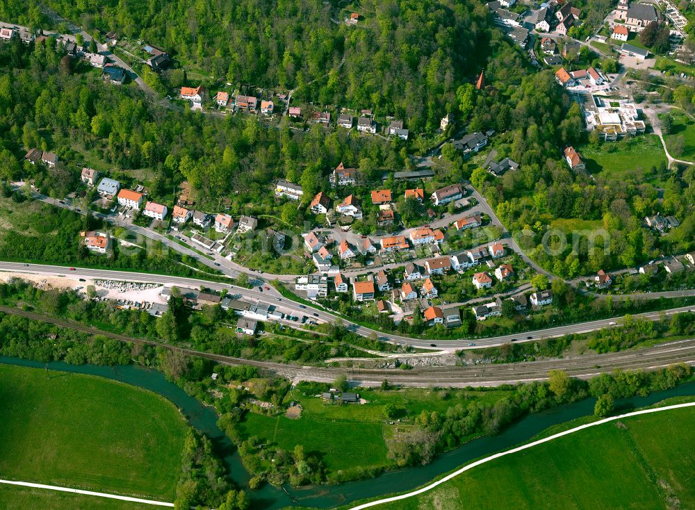Aerial photograph Herrlingen - Village - view on the edge of forested areas in Herrlingen in the state Baden-Wuerttemberg, Germany
