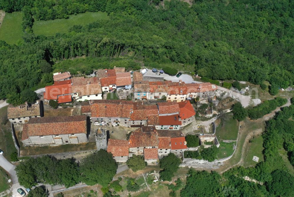 Hum from above - Village - view on the edge of forested areas in Hum in Istrien - Istarska zupanija, Croatia