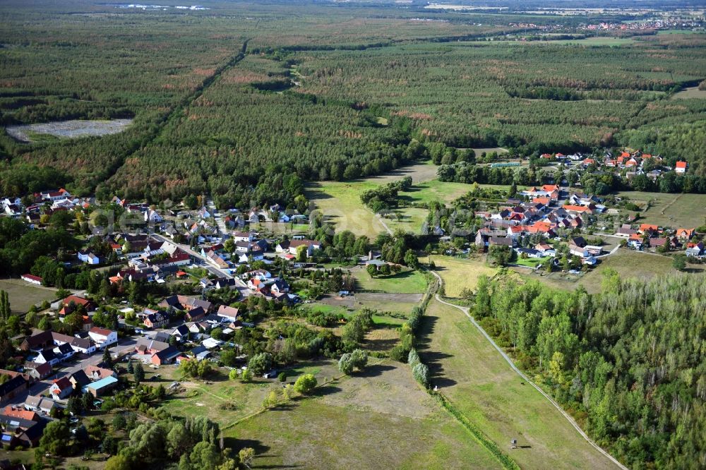 Aerial image Jüdenberg - Village - view on the edge of forested areas in Juedenberg in the state Saxony-Anhalt, Germany