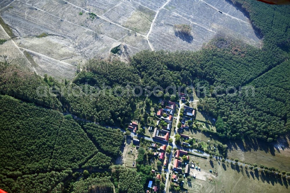 Aerial image Klausdorf - Village - view on the edge of forested areas in Klausdorf in the state Brandenburg, Germany