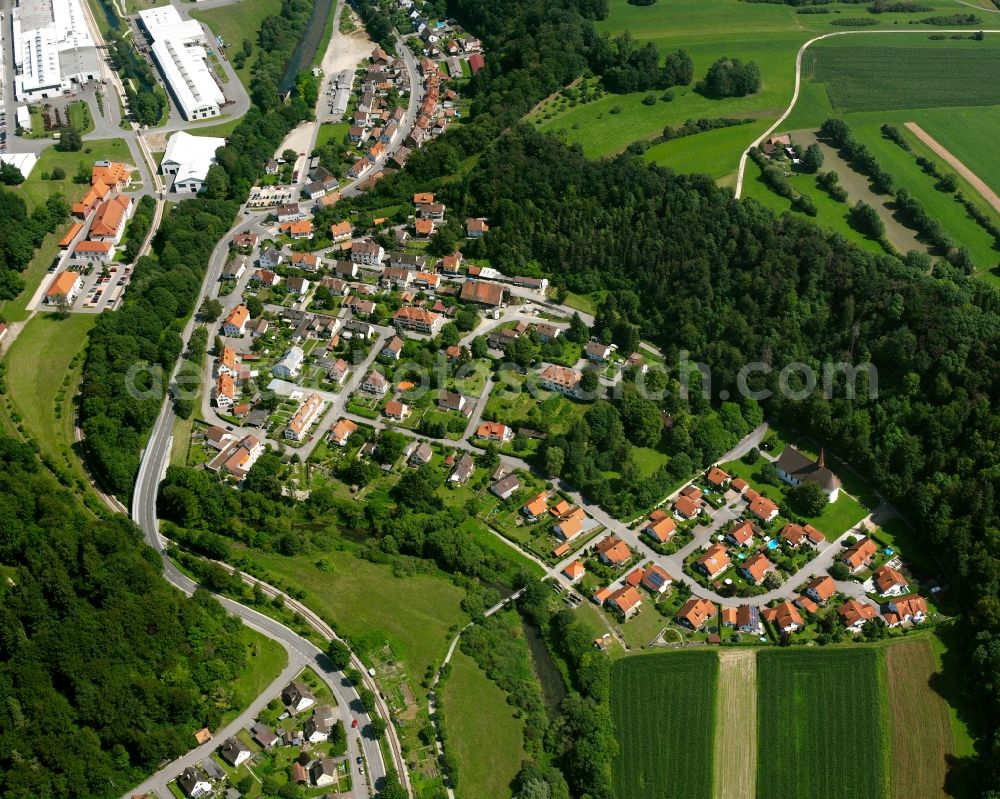 Aerial photograph Laucherthal - Village - view on the edge of forested areas in Laucherthal in the state Baden-Wuerttemberg, Germany