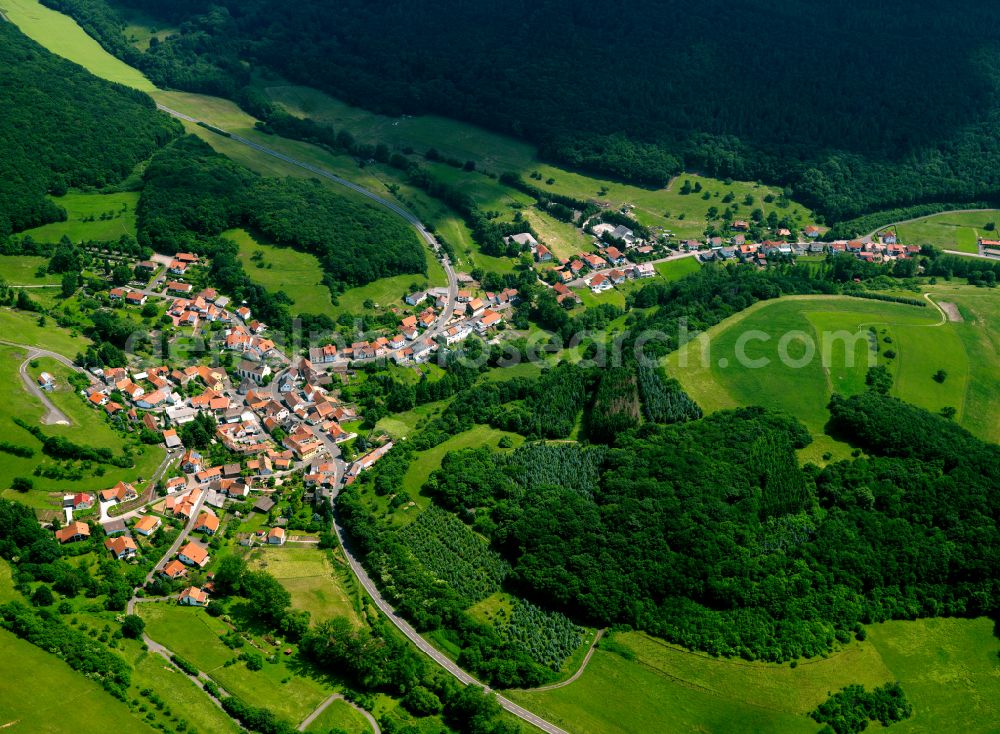Marienthal from the bird's eye view: Village - view on the edge of forested areas in Marienthal Ahrtal in the state Rhineland-Palatinate, Germany