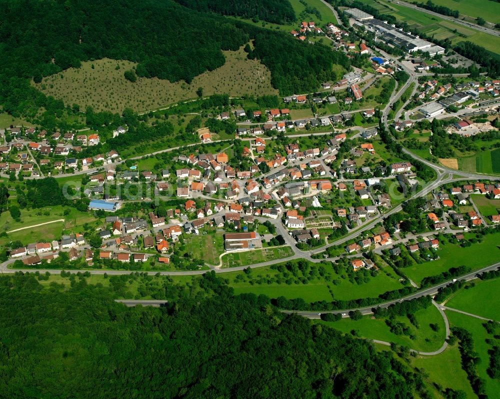 Aerial image Mühlhausen im Täle - Village - view on the edge of forested areas in Mühlhausen im Täle in the state Baden-Wuerttemberg, Germany