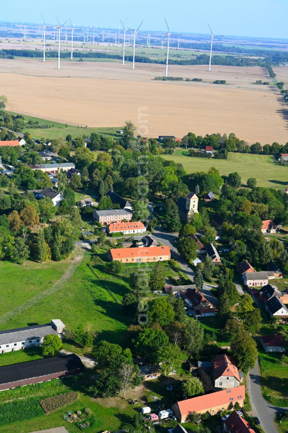 Milow from above - Village - view on the edge of forested areas in Milow in the state Brandenburg, Germany