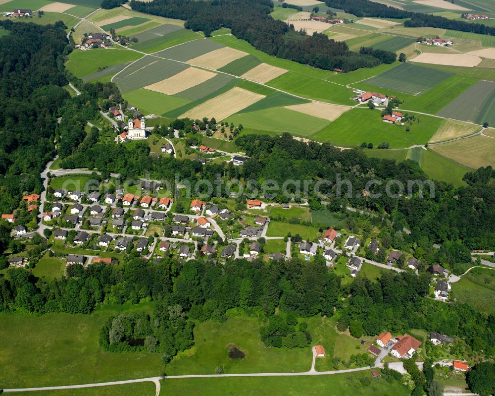 Aerial photograph Moosbrunn - Village - view on the edge of forested areas in Moosbrunn in the state Bavaria, Germany