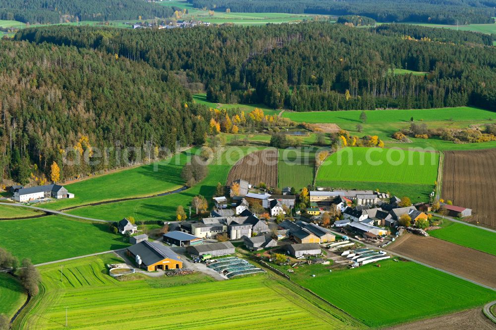 Neudorf from the bird's eye view: Village - view on the edge of forested areas in Neudorf in the state Bavaria, Germany