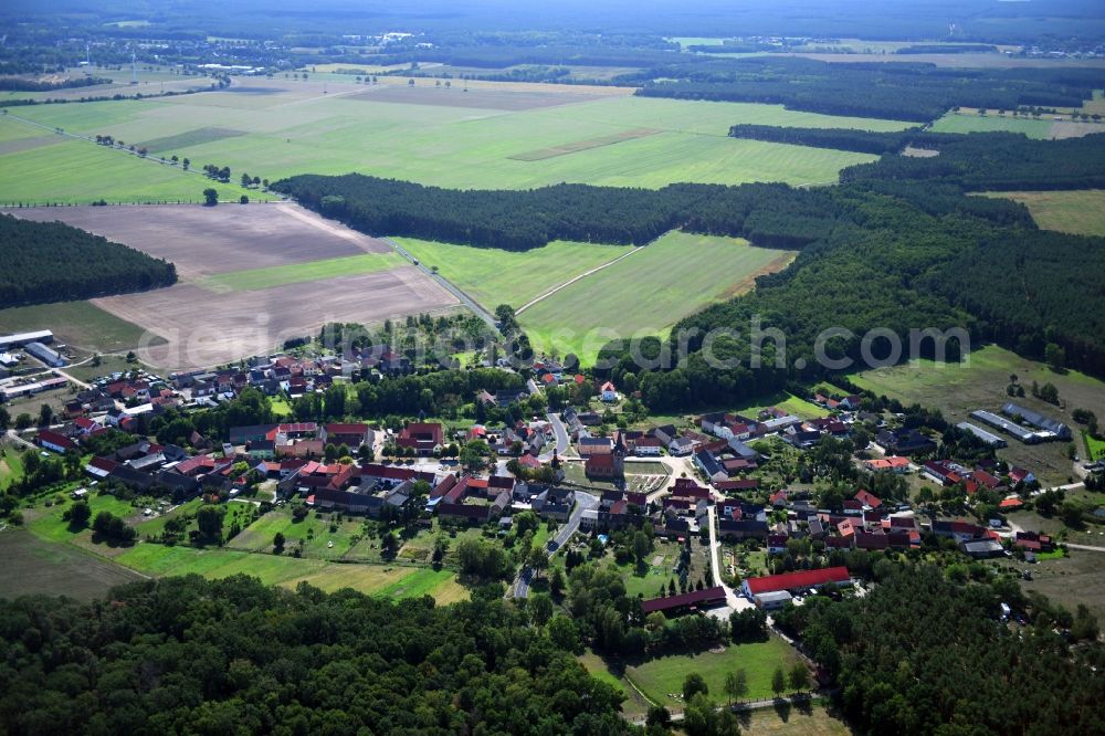 Aerial image Nichel - Village - view on the edge of forested areas in Nichel in the state Brandenburg, Germany