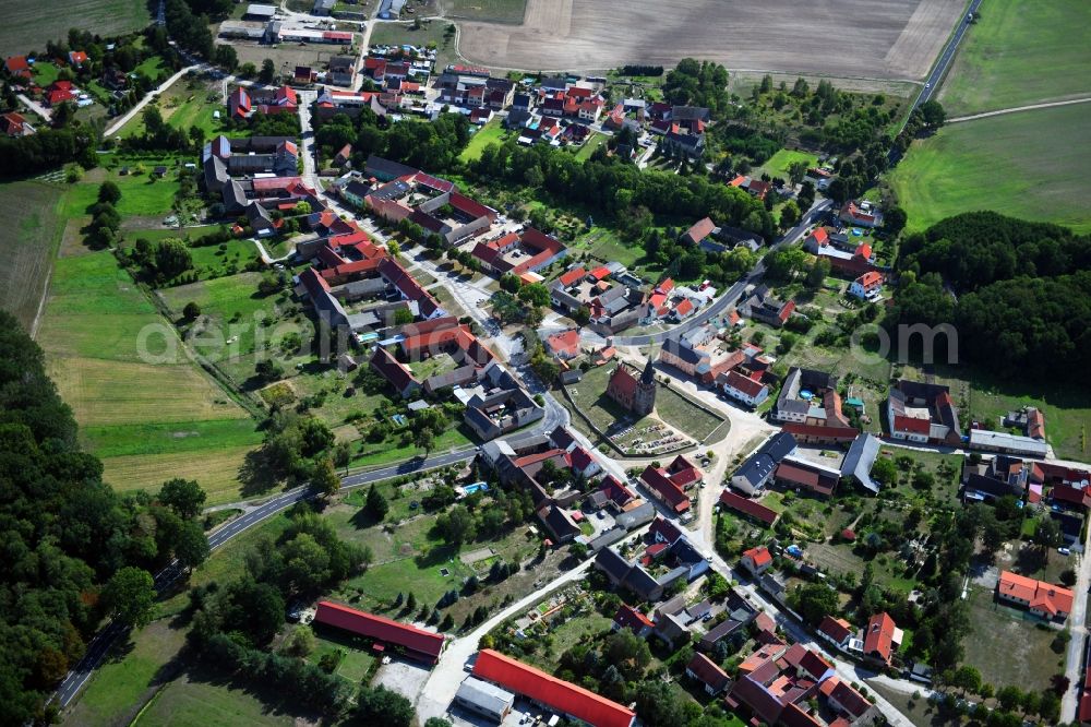 Nichel from above - Village - view on the edge of forested areas in Nichel in the state Brandenburg, Germany