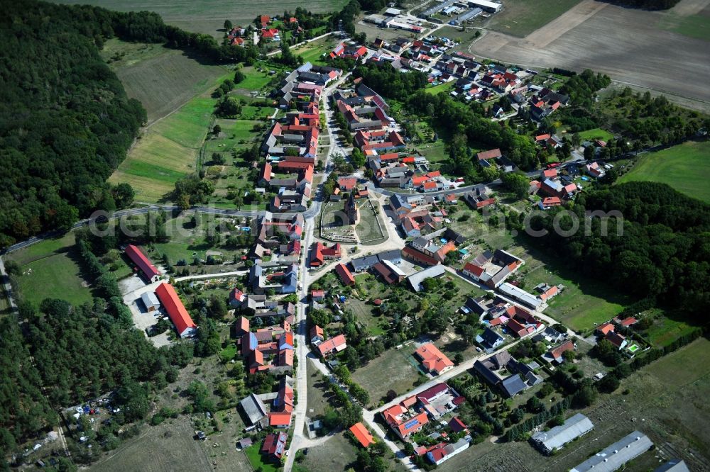 Aerial image Nichel - Village - view on the edge of forested areas in Nichel in the state Brandenburg, Germany