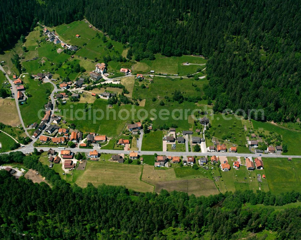 Nonnenmiß from the bird's eye view: Village - view on the edge of forested areas in Nonnenmiß in the state Baden-Wuerttemberg, Germany
