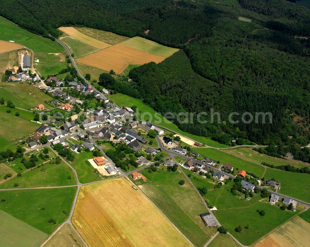 Oberhosenbach from the bird's eye view: Village - view on the edge of forested areas in Oberhosenbach in the state Rhineland-Palatinate, Germany