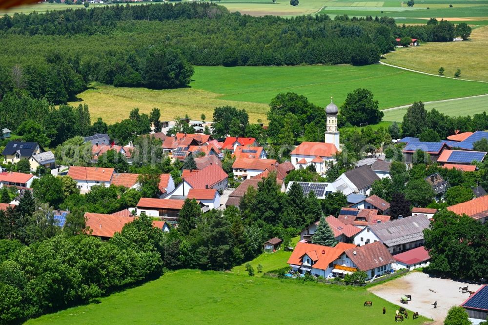 Pfaffenhofen from above - Village - view on the edge of forested areas in Pfaffenhofen in the state Bavaria, Germany