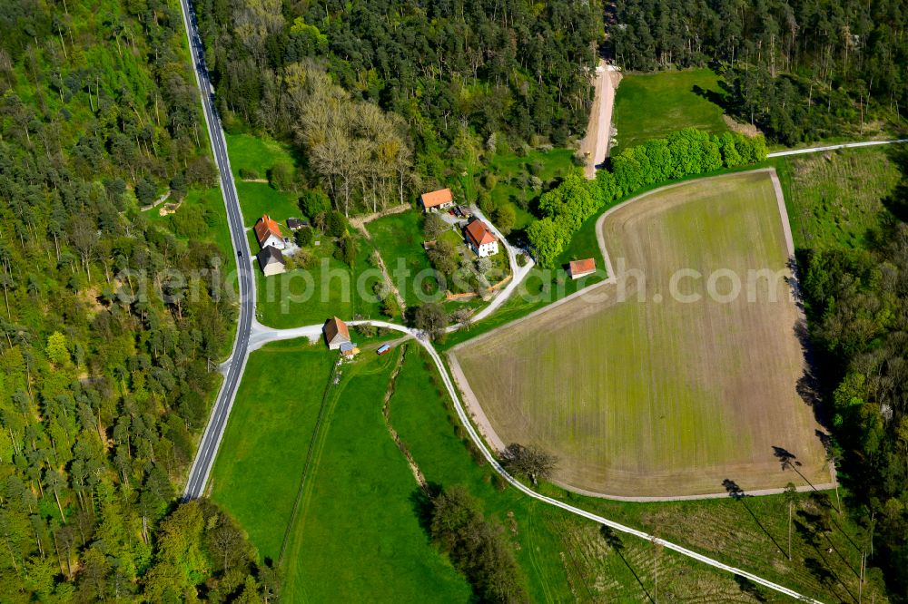Prichsenstadt from above - Village - view on the edge of forested areas in Prichsenstadt in the state Bavaria, Germany