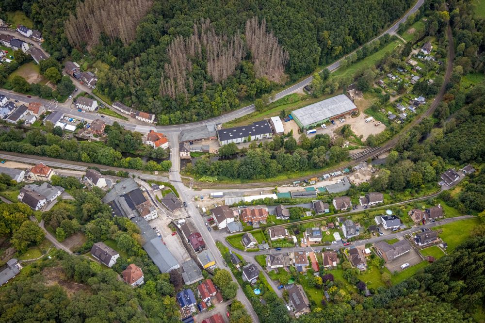Priorei from above - Village - view on the edge of forested areas in Priorei in the state North Rhine-Westphalia, Germany