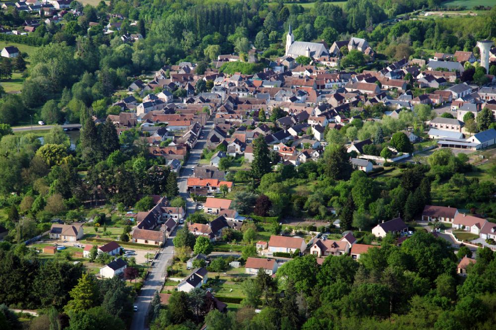 Saint-Gondon from above - Village - view on the edge of forested areas in Saint-Gondon in Centre-Val de Loire, France