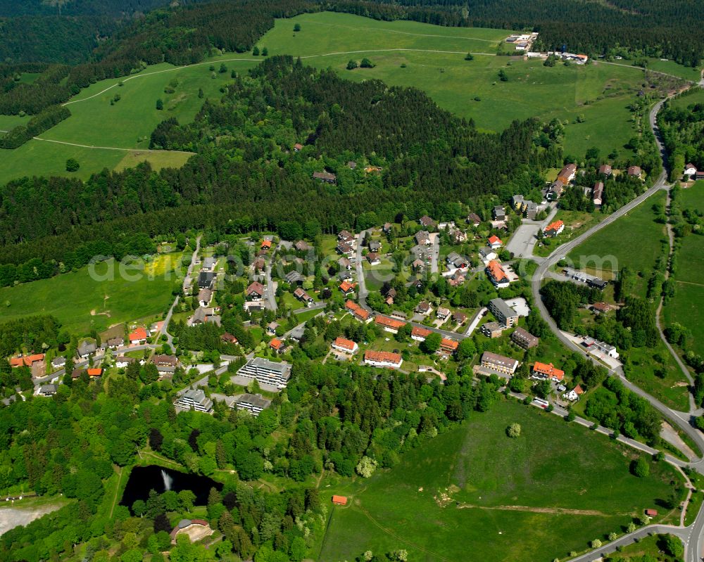 Sankt Andreasberg from above - Village - view on the edge of forested areas in Sankt Andreasberg in the state Lower Saxony, Germany