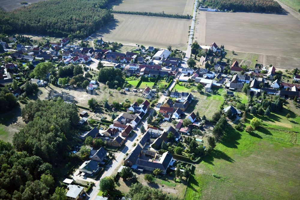 Schleesen from above - Village - view on the edge of forested areas in Schleesen in the state Saxony-Anhalt, Germany