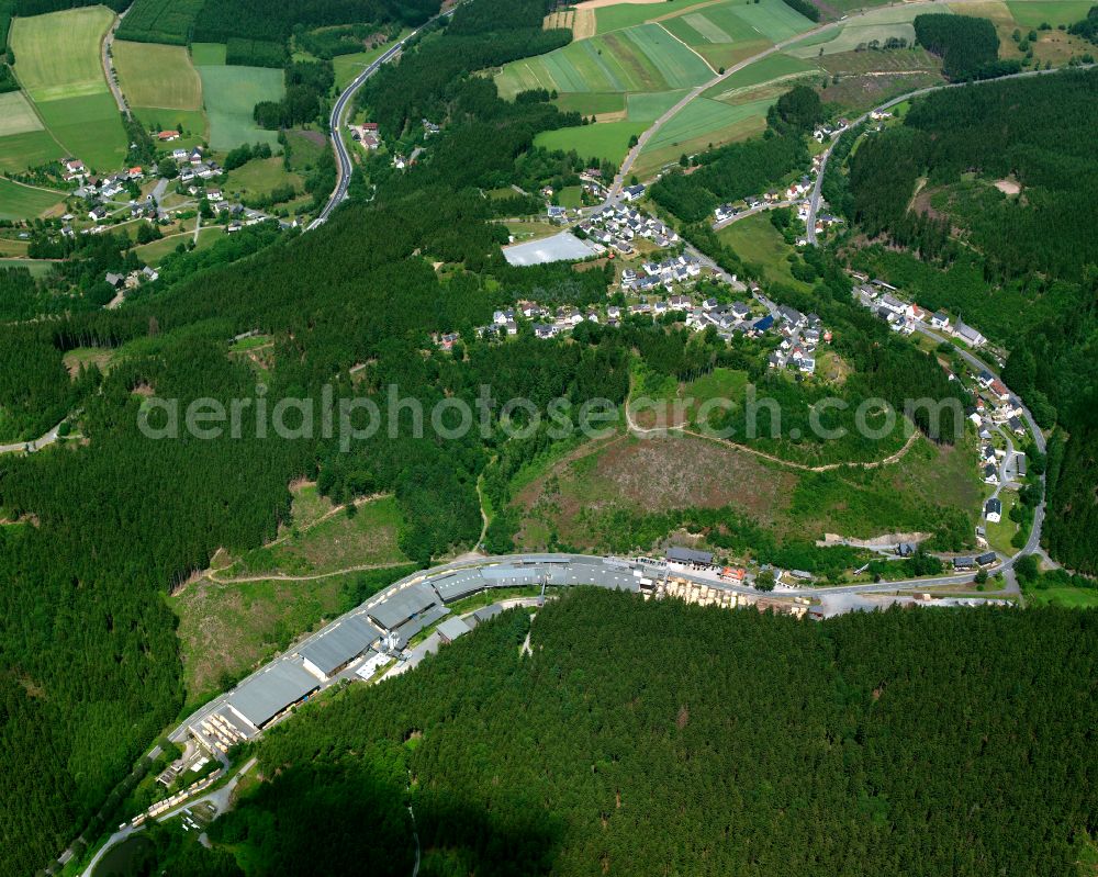 Schwarzenstein from above - Village - view on the edge of forested areas in Schwarzenstein in the state Bavaria, Germany