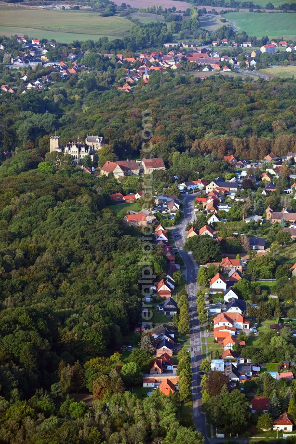 Sommerschenburg from above - Village - view on the edge of forested areas in Sommerschenburg in the state Saxony-Anhalt, Germany
