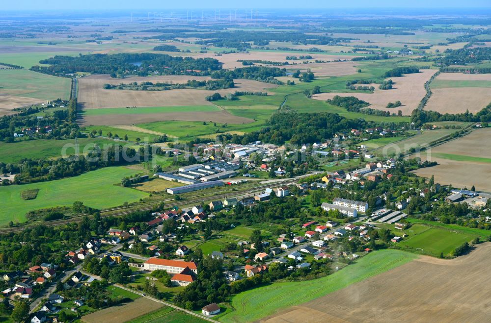 Tantow from above - Village - view on the edge of forested areas in Tantow in the state Brandenburg, Germany