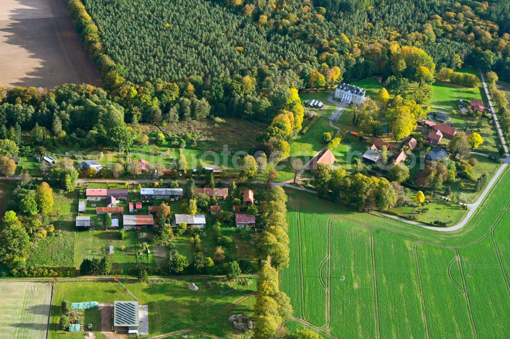 Aerial photograph Tüschow - Village - view on the edge of forested areas in Tueschow in the state Mecklenburg - Western Pomerania, Germany
