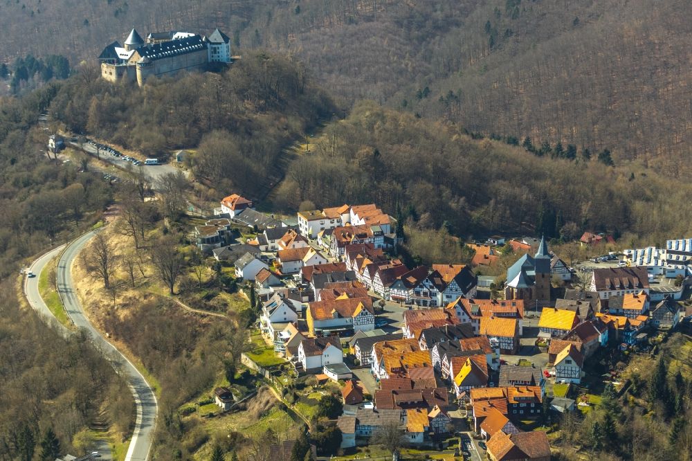 Aerial image Waldeck - Village - view on the edge of forested areas in Waldeck in the state Hesse, Germany