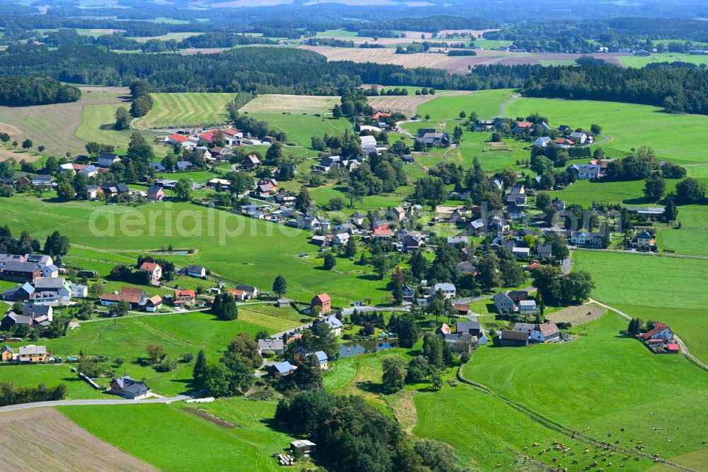 Aerial image Waldkirchen - Village - view on the edge of forested areas in Waldkirchen in the state Saxony, Germany
