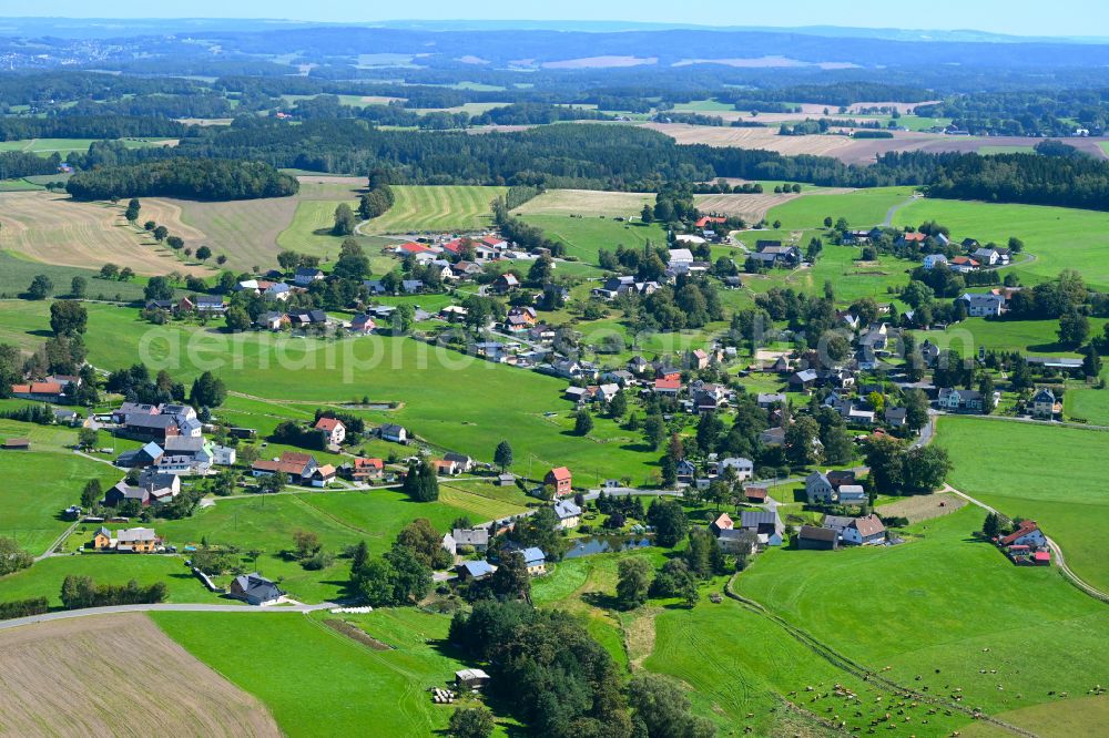 Aerial photograph Waldkirchen - Village - view on the edge of forested areas in Waldkirchen in the state Saxony, Germany