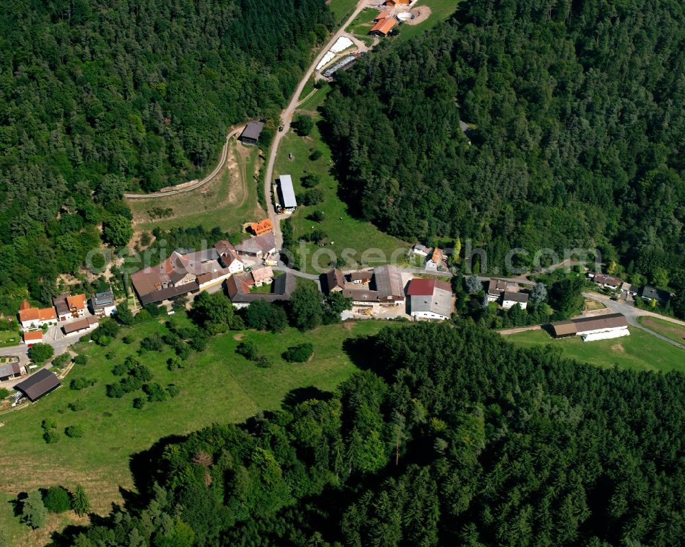 Wallbach from the bird's eye view: Village - view on the edge of forested areas in Wallbach in the state Hesse, Germany