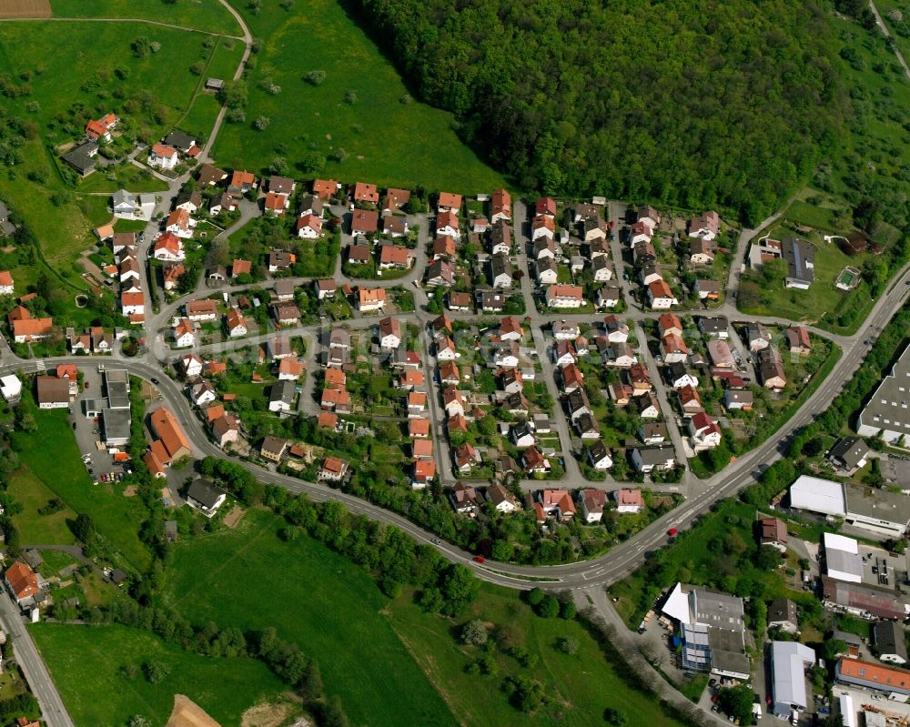 Aerial image Wangen - Village - view on the edge of forested areas in Wangen in the state Baden-Wuerttemberg, Germany