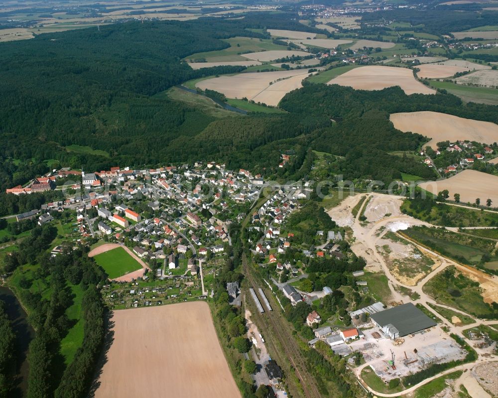Aerial photograph Wechselburg - Village - view on the edge of forested areas in Wechselburg in the state Saxony, Germany