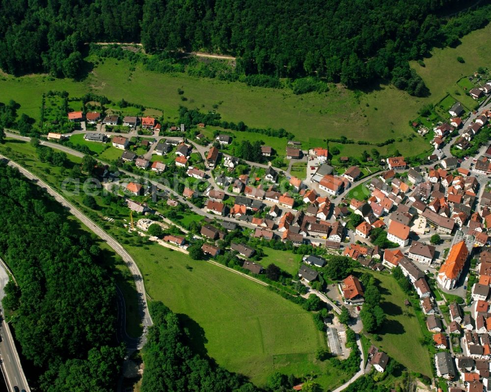 Wiesensteig from above - Village - view on the edge of forested areas in Wiesensteig in the state Baden-Wuerttemberg, Germany
