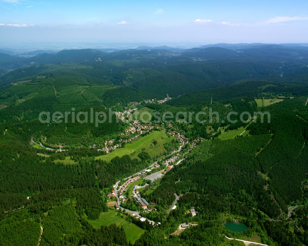 Aerial image Wildemann - Village - view on the edge of forested areas in Wildemann in the state Lower Saxony, Germany