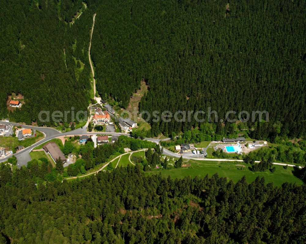Aerial photograph Wildemann - Village - view on the edge of forested areas in Wildemann in the state Lower Saxony, Germany