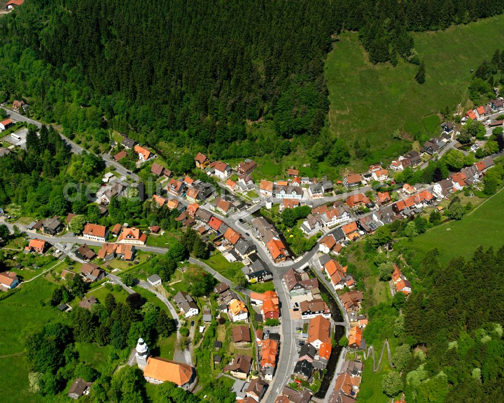Aerial image Wildemann - Village - view on the edge of forested areas in Wildemann in the state Lower Saxony, Germany