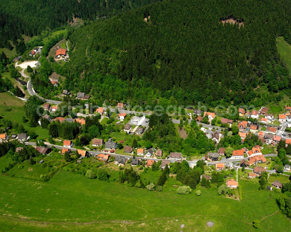 Aerial photograph Wildemann - Village - view on the edge of forested areas in Wildemann in the state Lower Saxony, Germany