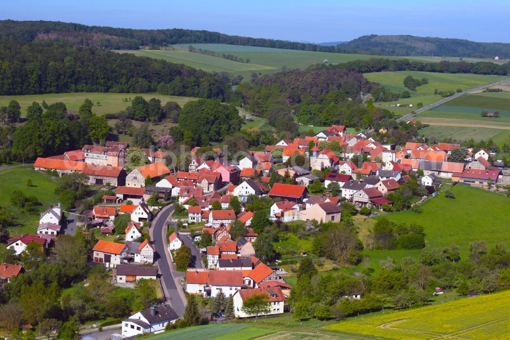 Aerial image Willershausen - Village - view on the edge of forested areas in Willershausen in the state Hesse, Germany