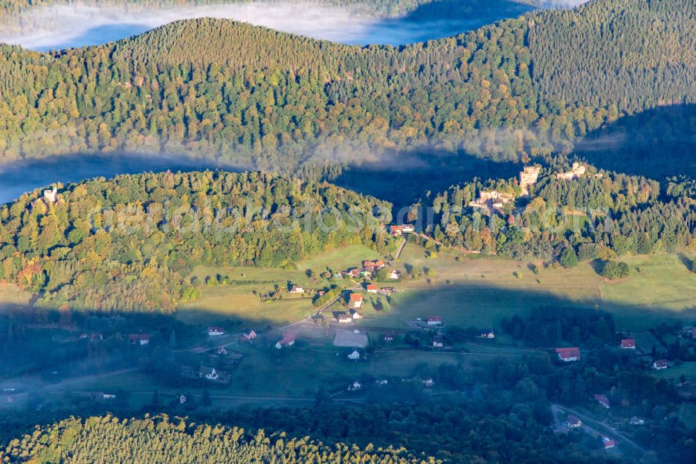 Aerial image Windstein - Village - view on the edge of forested areas in Windstein in Grand Est, France