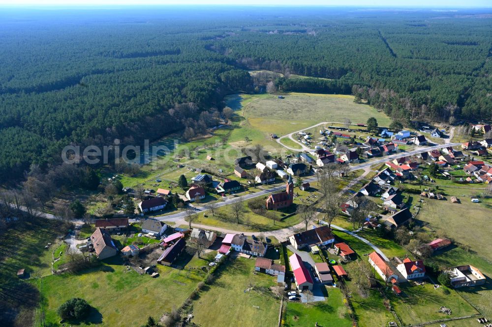 Zechow from above - Village - view on the edge of forested areas in Zechow in the state Brandenburg, Germany