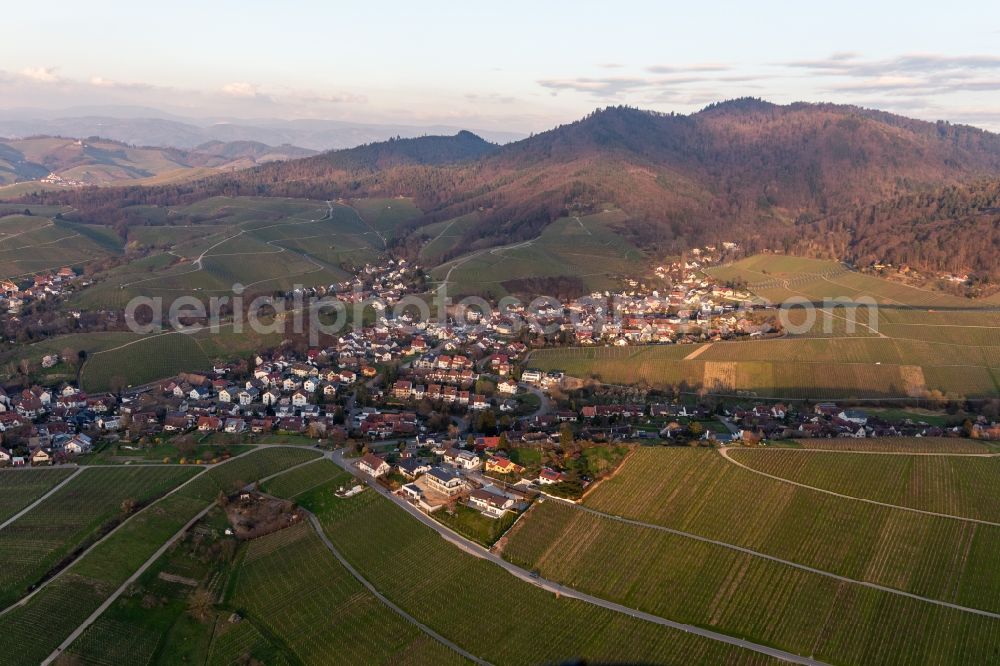 Fessenbach from above - Village - view on the edge of vineyards and wineries in Fessenbach in the state Baden-Wuerttemberg, Germany
