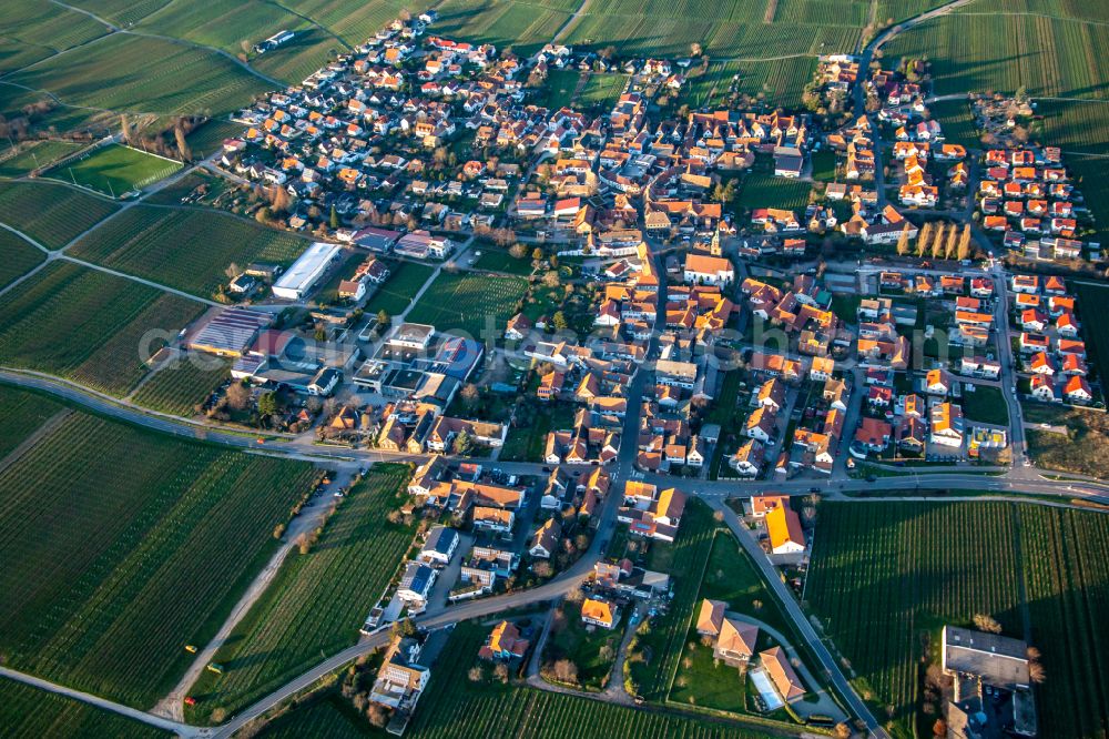 Hainfeld from above - Village - view on the edge of wine yards in Hainfeld in the state Rhineland-Palatinate, Germany