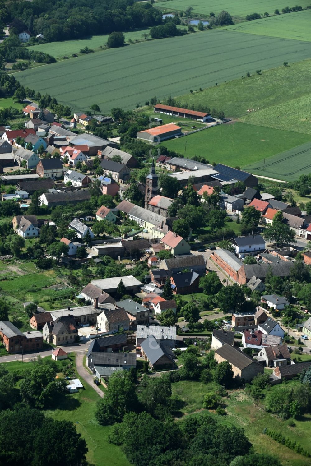Steutz from above - Village view of the streets and houses of Steutz in the state Saxony-Anhalt