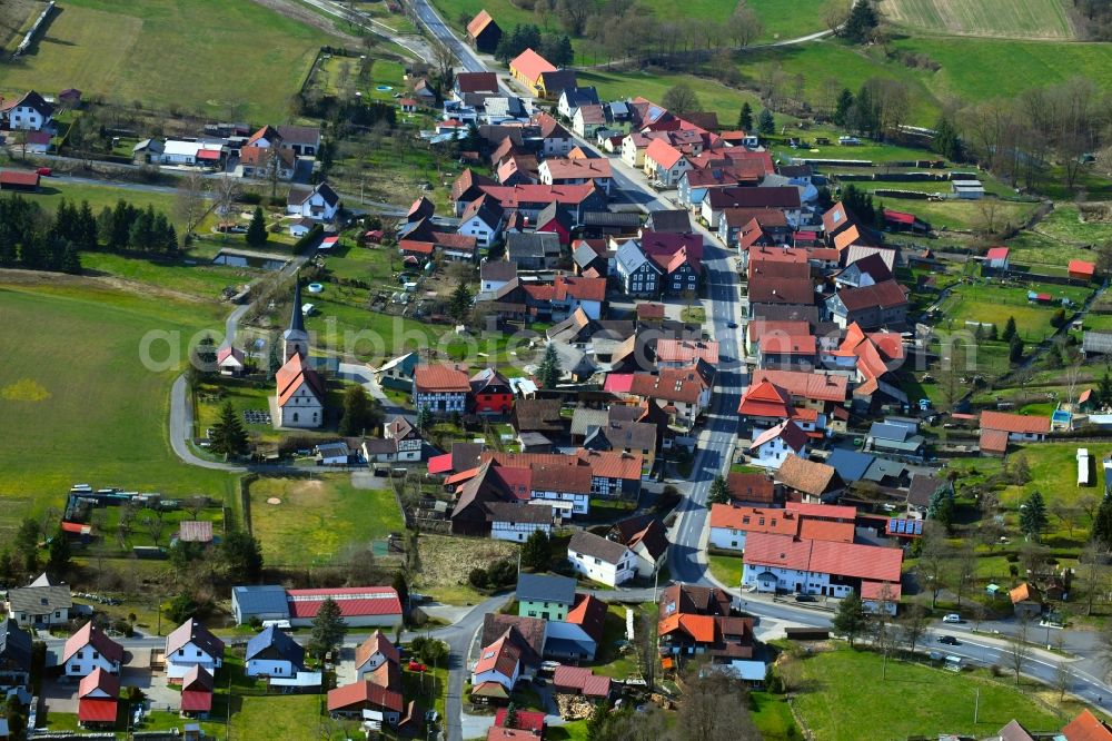 Aerial image Wiedersbach - Village view on the edge of forest areas in a foothill landscape of the district Wiedersbach in Auengrund in the state Thuringia, Germany