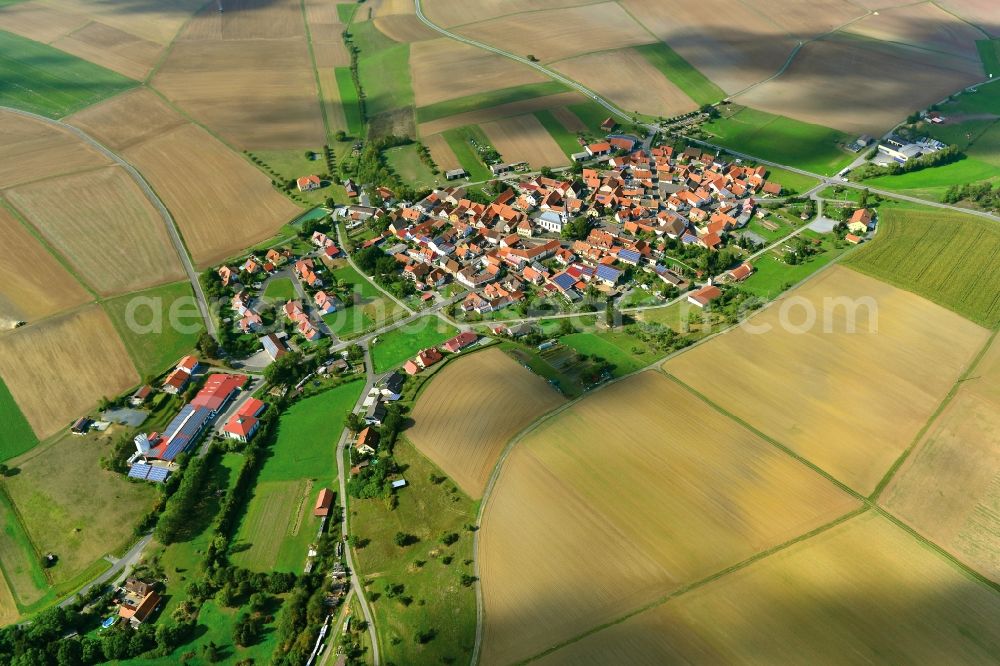 Aerial photograph Happertshausen - 1981 and 2015 village - view change of the district of Hassberge belonging municipality in Happertshausen in the state Bavaria
