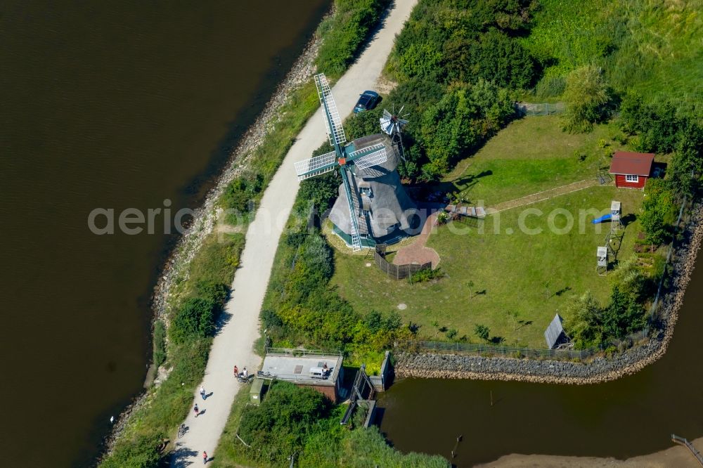 Nieby from the bird's eye view: Village Nieby Mill on marine coastal area of Baltic Sea in the state Schleswig-Holstein