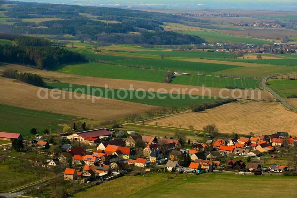Aerial image Breitenheerda - Village view with streets and houses on the edge of agricultural fields and usable areas in Breitenheerda in the state Thuringia, Germany